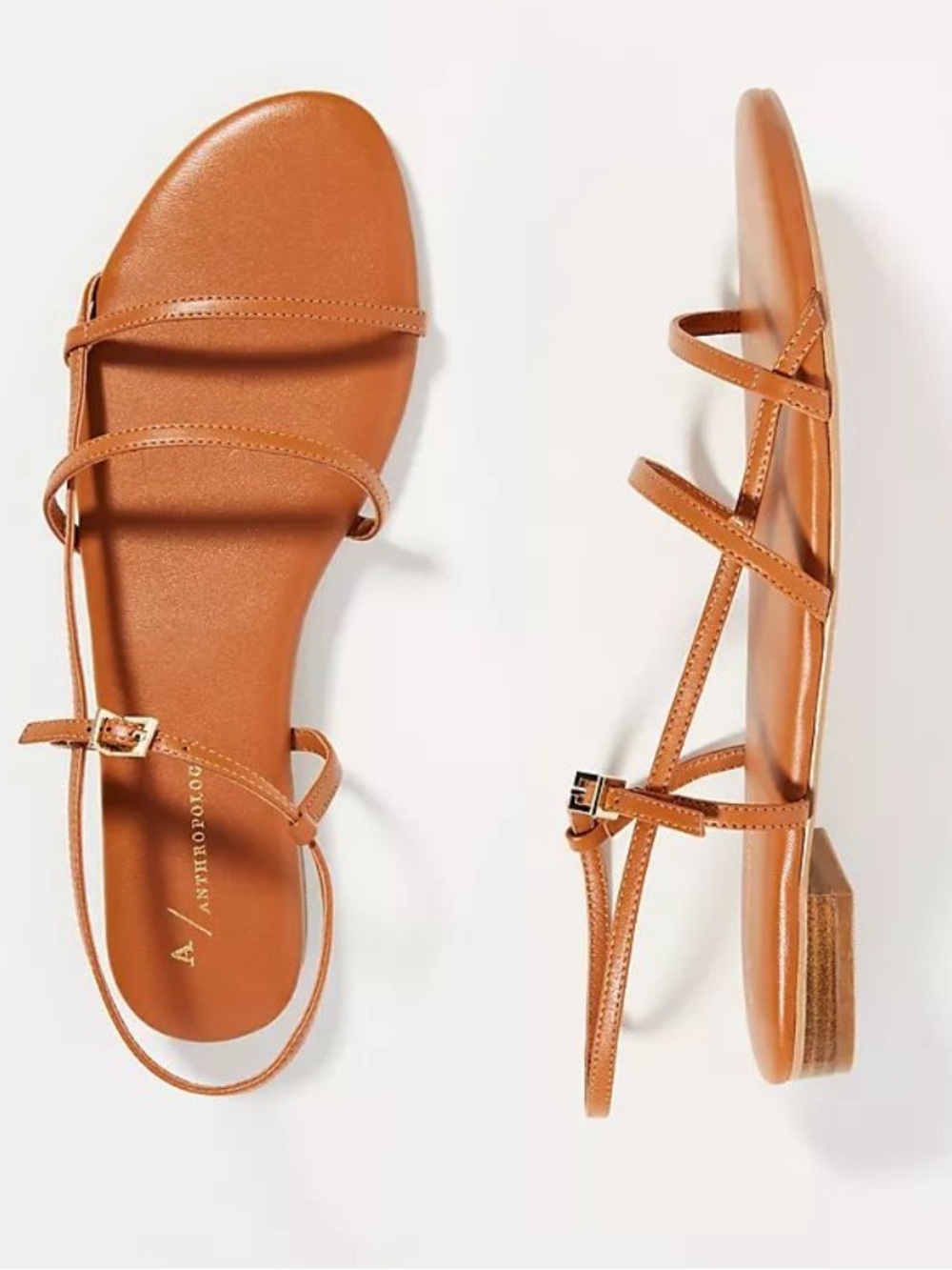 By Anthropologie Brown Leather Strappy Flat Sandals Size 9